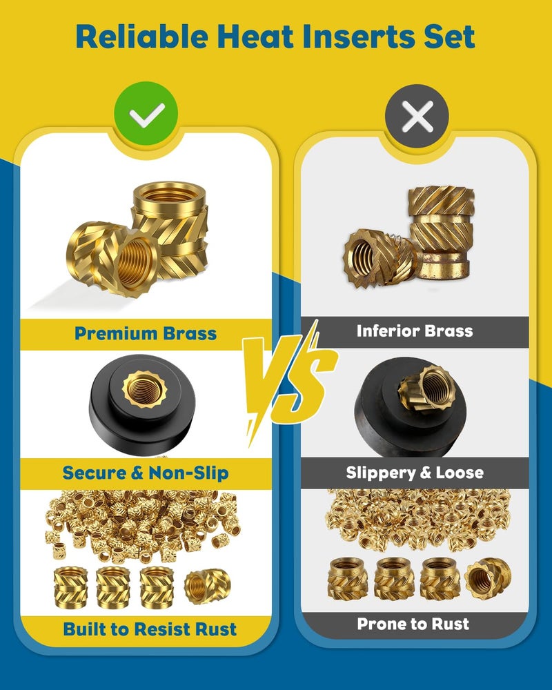 Vibit 100 Pcs Threaded Inserts Set for Plastic, M3 Heat Set Inserts with Soldering Tip & Adapter, Brass Heat Inserts, Metric Knurled Nut Inserts Kit for 3D Printing Components - Image 5